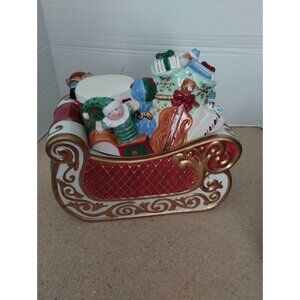 Avon 2002 St. Nicholas Cookie Jar Ceramic Sleigh With Toys & Gifts
